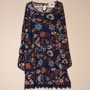 Rare Editions Floral Dress Split Sleeves Lace Girl's Size 8